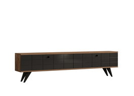 Hanah Home Soporte de TV 160cm Pino Atlántico y Antracita con Puerta Madera Maciza y Estantes para Salón
